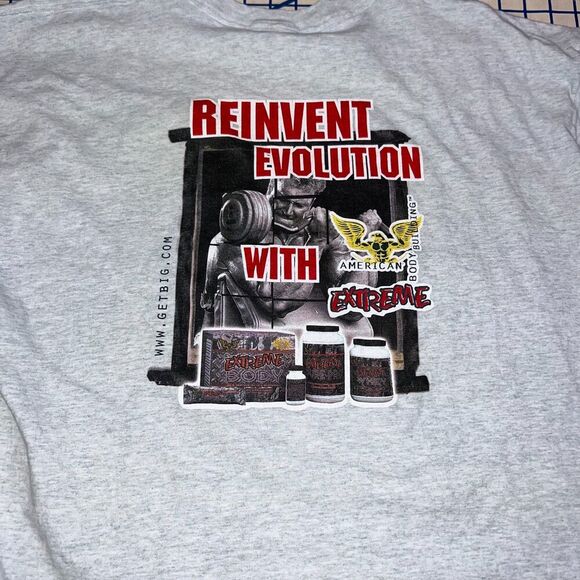 Vintage Get Big Extreme Body Graphic T-Shirt Size XXL Gray Short Sleeve Shirt - Picture 4 of 6